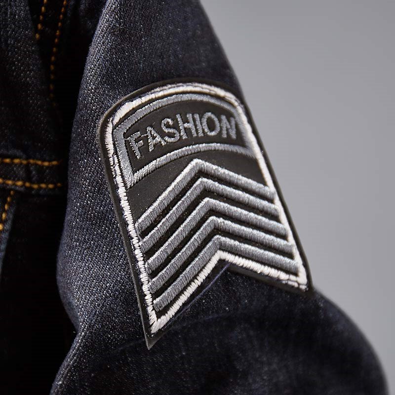 Badge Patches Fashion Men Denim Stretch Jacket