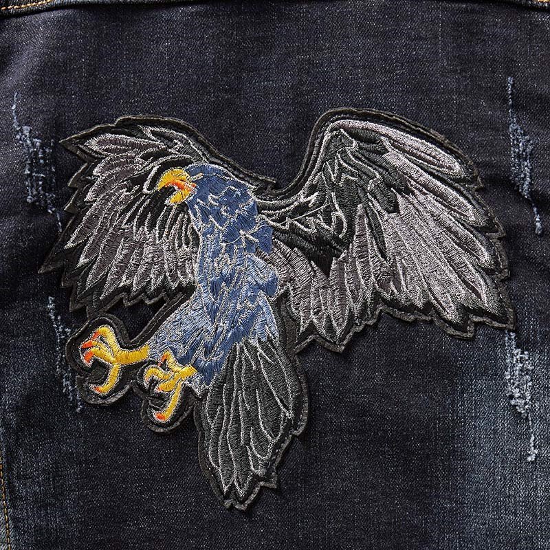 Badge Patches Fashion Men Denim Stretch Jacket