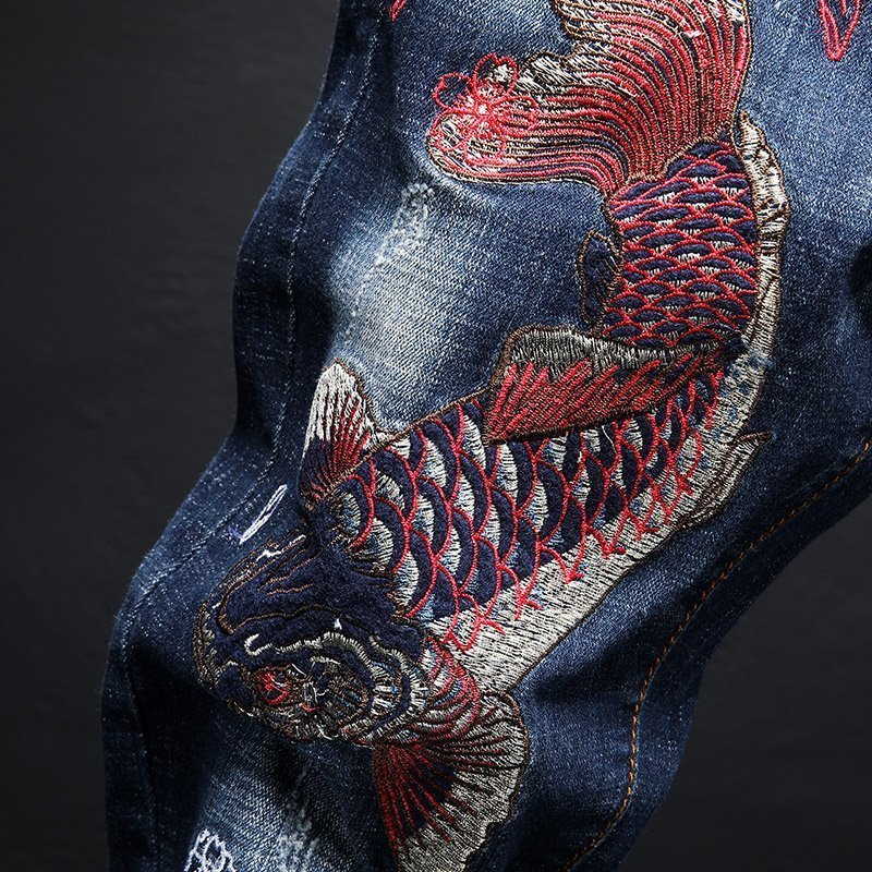 Carp embroidery Stretch jeans