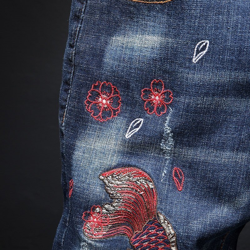 Carp embroidery Stretch jeans