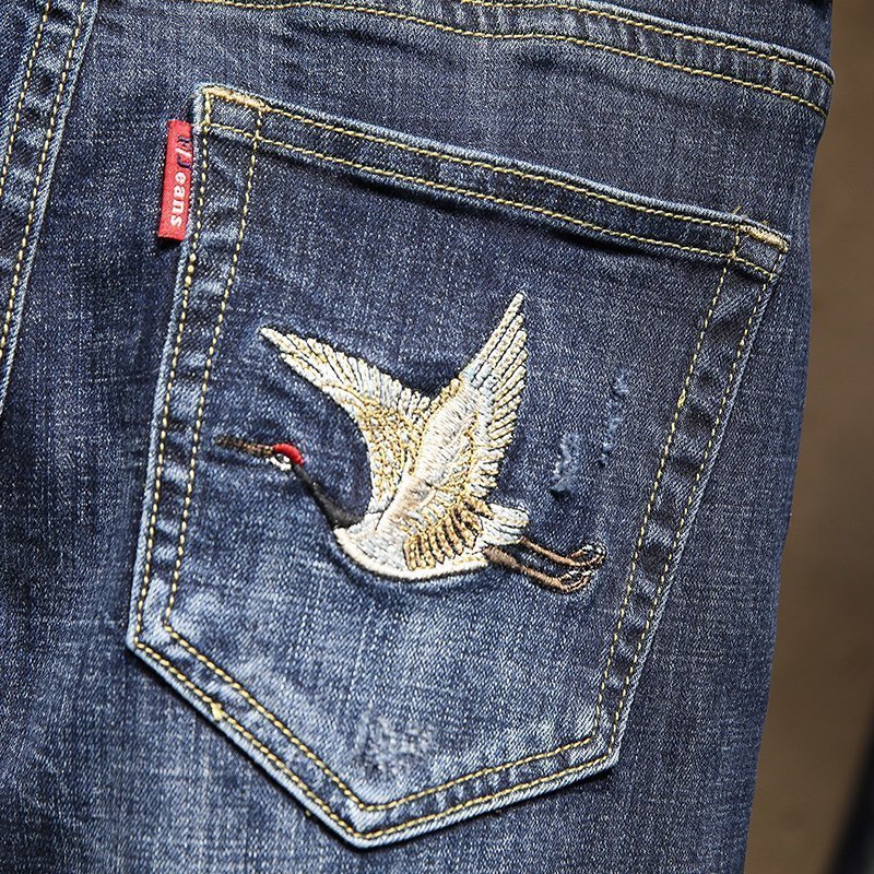 Chinese style Stretch jeans new men's fashion embroider