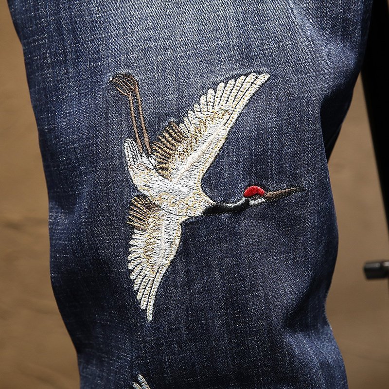 Chinese style Stretch jeans new men's fashion embroider