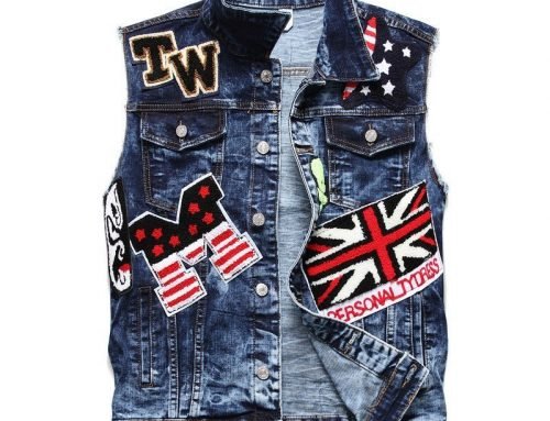Flag blue embroidered stretch men’s denim vest M-3XL