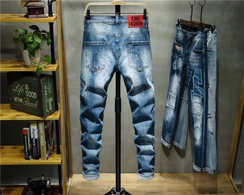 Men's Fashion Jeans with Badges Patch Light Blue