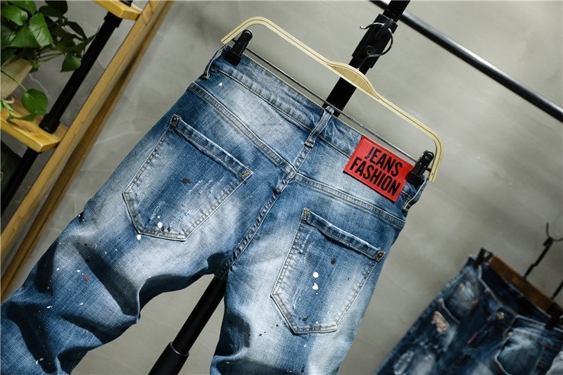 Men's Fashion Jeans with Badges Patch Light Blue